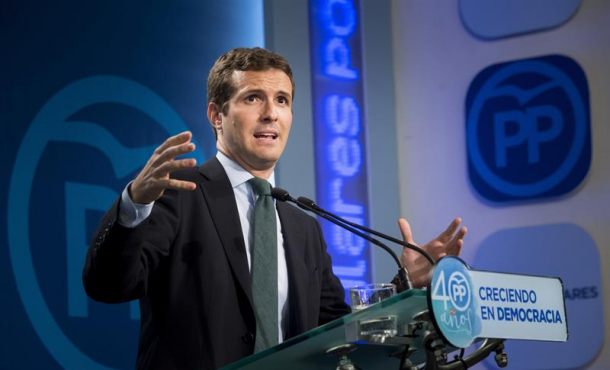 MADRID (ESPAÑA), 7.10.2017. El vicesecretario de Comunicación del Partido Popular, Pablo Casado, durante la rueda de prensa que ofreció.. Efe