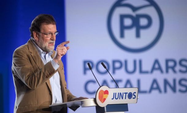 BARCELONA (ESPAÑA), El presidente del Gobierno y del Partido Popular, Mariano Rajoy, durante su intervención en la clausura del acto de presentación. efe