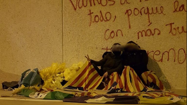 La «Chica araña» desinfecta la rotonda de La Ametlla​ contagiada por la peste amarilla