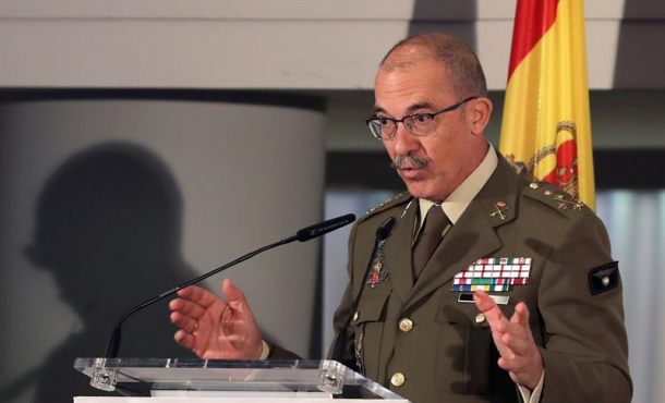 MADRID (ESPAÑA), 12.02.2018. El jefe del Estado Mayor de la Defensa, Fernando Alejandre, durante su intervención en el Desayuno informativo organizado por Executive Fórum España en Madrid. Efe