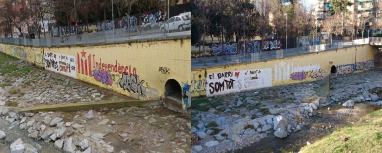 «Cataluña Despertada» borra propaganda secesionista de los muros de Sardañola