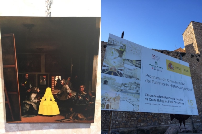 BALAGUER (LÉRIDA) ESPAÑA, 31.03.2018. A la izquierda, el cartel de la rehabilitación del edificio 'Os Balaguer' que hace el Gobierno de España desde 2016. Lasvocesdelpueblo (9)