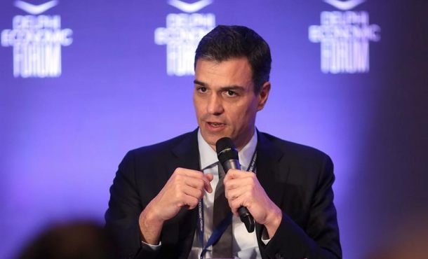 Delfos (Grecia), 03.03.2018. El secretario general del PSOE, Pedro Sánchez, participa en un debate sobre el futuro de la Unión Europea ayer en el III Foro Económico de Delfos, en Grecia. Efe