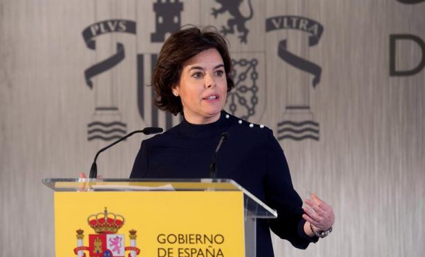 BERLÍN (ALEMANIA), 13.04.2018. La vicepresidenta del Gobierno Soraya Sáenz de Santamaría, en un acto el pasado martes en Santander. Efe