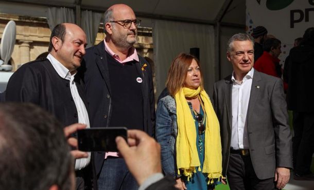 BILBAO (ESPAÑA), 01.04.2018. El PNV ha celebrado hoy el Aberri Eguna (día de la patria) con un acto público en la Plaza Nueva de Bilbao. Efe