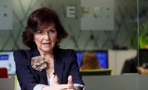 MADRID (ESPAÑA), 29.04.2018. Carmen Calvo, la secretaria de Igualdad del PSOE y negociadora con el Gobierno en la aplicación del 155, ayer durante una entrevista con Efe. Efe