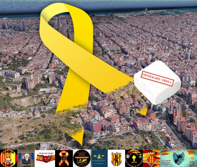 CATALUÑA (ESPAÑA), 05.05.2018. Vista de un gigante lazo amarillo del neonazismo republicano que desaparece en Barcelona ante una «Operación Troya». Lasvocesdelpueblo