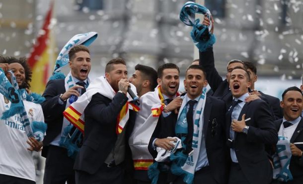 MADRID (ESPAÑA), 28.05.2018. Los jugadores del Real Madrid, durante el recorrido por las calles de Madrid que ha realizado el equipo. Efe