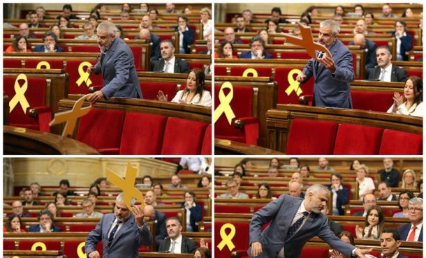 PARLAMENTO DE CATALUÑA (BARCELONA) ESPAÑA, 25.05.2018. Combo de fotografías del portavoz del grupo parlamentario de Ciudadanos, Carlos Carrizosa. Efe