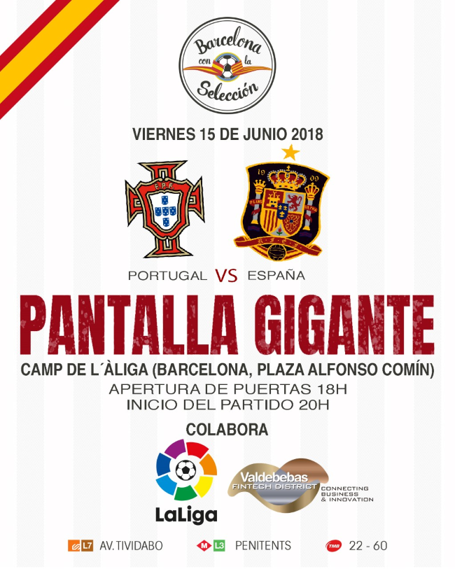 BARCELONA (ESPAÑA) El flyer referente al anuncio de instalación de la pantalla gigante para éste próximo viernes 15 de junio de 2018 en Barcelona. Lasvocoesdelpueblo