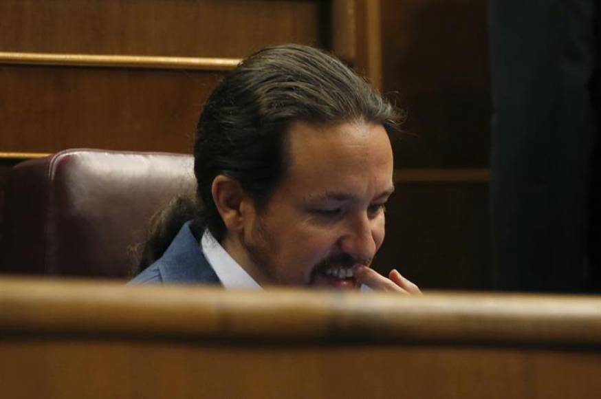 CONGRESO DE LOS DIPUTADOS (MADRID) ESPAÑA, 1.06.2018. El líder de Podemos, Pablo Iglesias, 2ª jornada de la moción de censura presentada por el PSOE contra Rajoy. Efe.