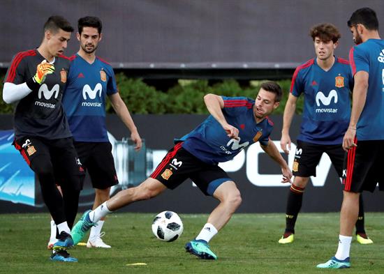 MUNDIAL RUSIA 2018, Sochi (Rusia), 13.o6.2018. España, contra Cristiano y la crisis. Jugadores de España participan en un entrenamiento en Krasnodar (Rusia). Efe.