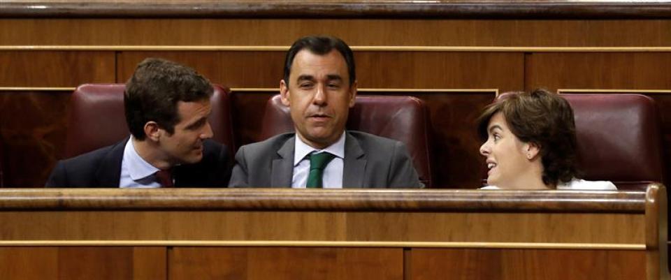 CONGRESO DE LOS DIPUTADOS DEL REINO DE ESPAÑA 8MADRID), 18.07.2018. Los dos candidatos a la Presidencia del PP, Soraya Sáenz de Santamaría y Pablo Casado (i). Efe