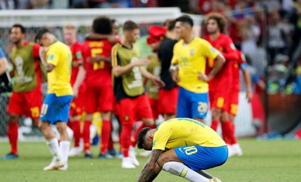 KAZÁN (RUSIA), 06.07.2018. Neymar of Brazil reacts after the FIFA World Cup 2018 quarter final soccer match between Brazil and Belgium in Kazan, Russia. Efe