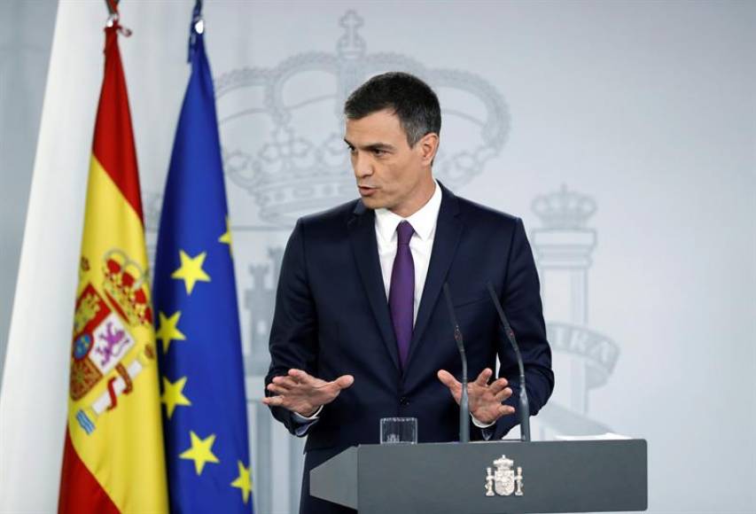 MADRID (ESPAÑA), 03.08.2018. El presidente del Ejecutivo, Pedro Sánchez, durante su comparecencia. Efe.