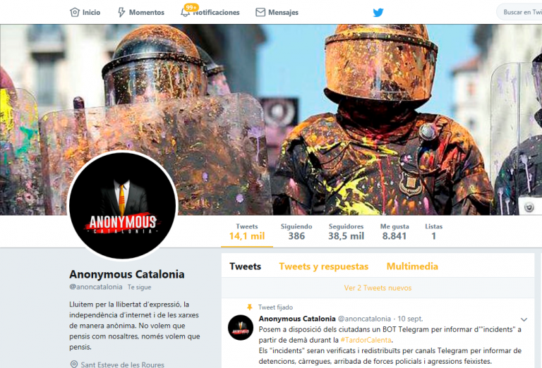 Cerrada la cuenta Twitter del independentismo que fomentaba odio hacia el pueblo español