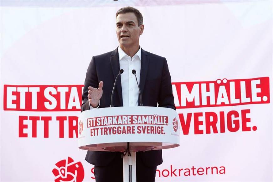 Enköping (Suecia), 06.09.2018. El presidente de Gobierno española, Pedro Sánchez, hoy durante una conferencia de prensa en Enköping (Suecia). Efe