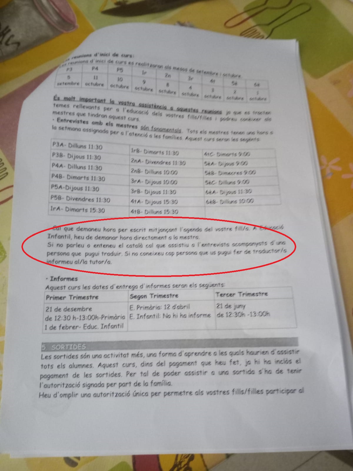 TARRAGONA (ESPAÑA), primera quincena delmes de septiembre de 2018. Vista del documento informativo de vuelta al colegio que la generalidad. Ñ Pueblo
