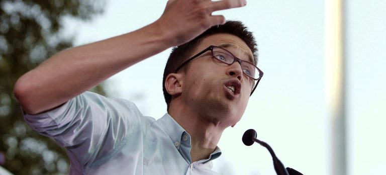 FOTOGRAFÍA. ESPAÑA,AÑO 2017. El ultra secretario de Análisis Estratégico y Cambio Político de la ultraizquierda Podemos y cofundador de esta extrema izquierda, Íñigo Errejón, durante un acto de la formación extremista socialista. Efe