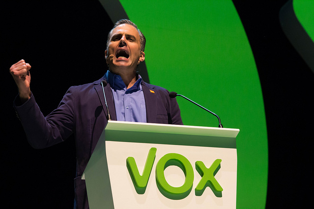 MADRID (ESPAÑA), 07.10.2018. PALACIO DE VISTALEGRE, ACTO 'LA ESPAÑA VIVA' DE VOX. El secretario general de VOX. Ñ Pueblo