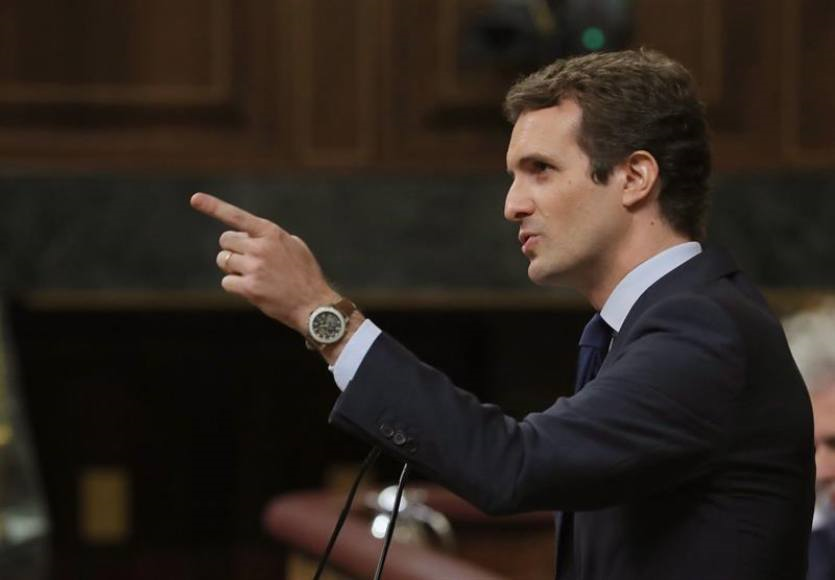 MADRID (ESPAÑA), 24.10.2018. El presidente del PP, Pablo Casado, durante su intervención en el Congreso de los diputados. Efe.