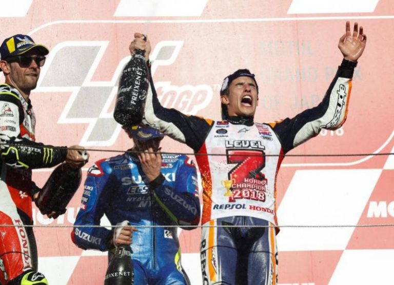 El español Marc Márquez, pentacampeón del mundo en Motegi (Japón)