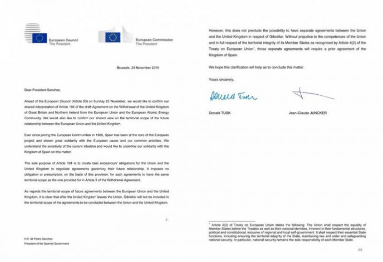 Acuerdo del Brexit: «España decidirá el futuro de Gibraltar»