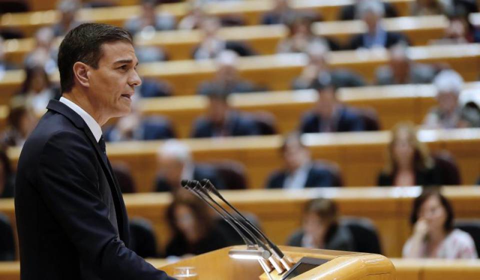 MADRID (ESPAÑA), 18.12.2018. El presidente del Gobierno, Pedro Sánchez , durante su comparecencia en sesión plenaria del Senado. Efe