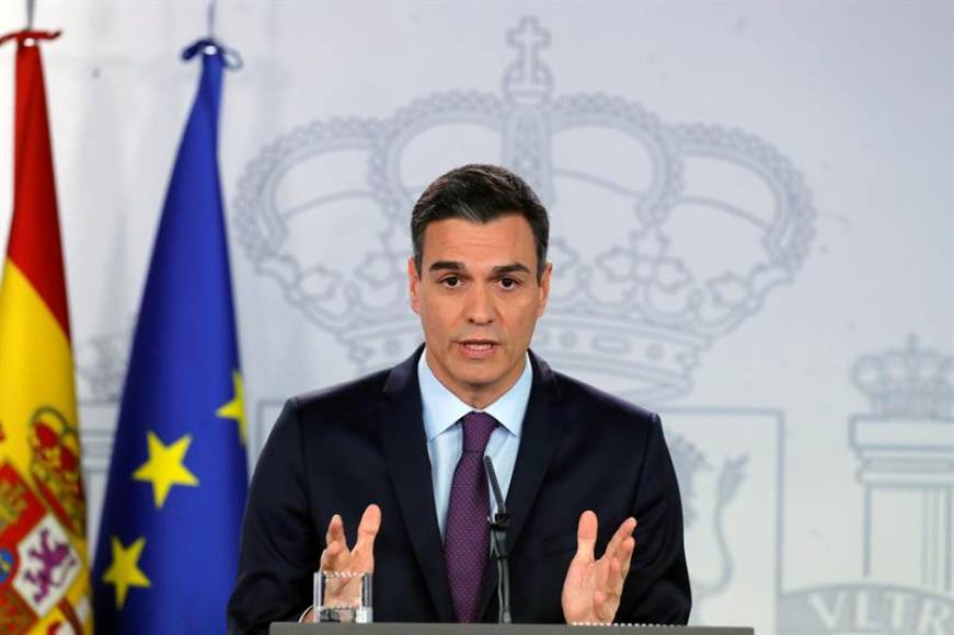 MADRID (ESPAÑA), 28.12.2018. El presidente del Gobierno, Pedro Sánchez, durante su comparecencia antes los medios.. Efe.