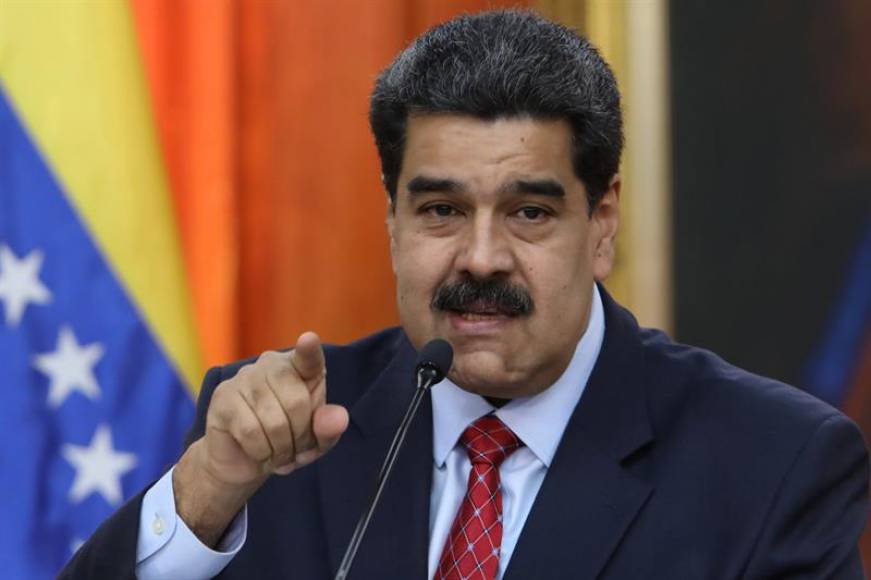 CARACAS (VENEZUELA), 25.01.2019. El jefe de Estado de Venezuela, Nicolás Maduro, habla durante una rueda de prensa desde el Palacio Miraflores este viernes, en Caracas (Venezuela). Efe.