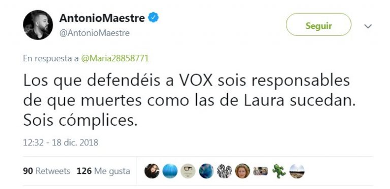 Ultraizquierda Antonio Maestre: Simpatizantes de VOX son «responsables» de asesinatos de mujeres