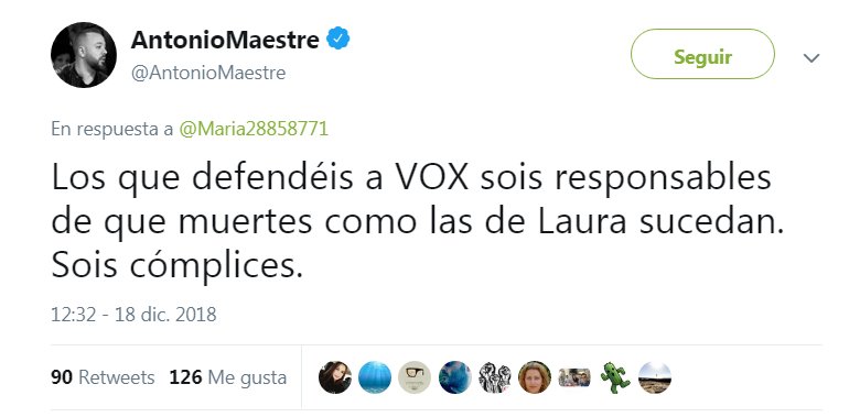 MADRID (ESPAÑA), 18.12.2018. Vista del mensaje con el que el tertuliano d ela ultraizquierda más perversa y supremacista, Antonio Maestre. Ñ Pueblo