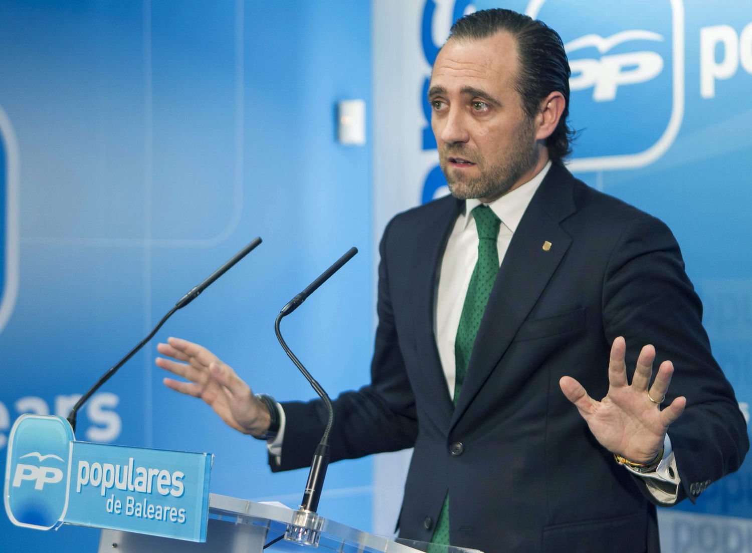 PALMA 8ESPAÑA), AÑO 2015. El alto cargo del PP, presidente de Gobierno de Islas Baleares, José Ramón Bauzà Diaz, en rueda de prensa en la sede la PP. Efe