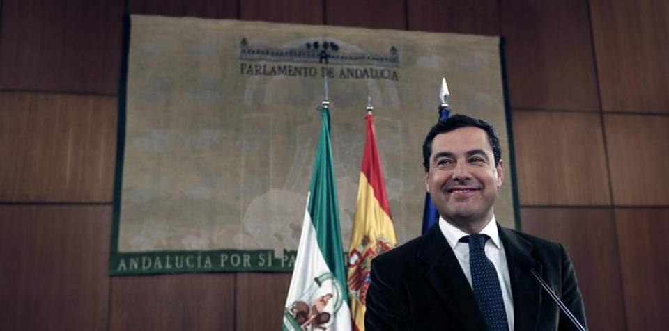 SEVILLA (ESPAÑA), 09.01.2019. El líder del PP-A , Juanma Moreno, durante su comparecencia esta tarde en el Parlamento de Andalucía en Sevilla. Efe.