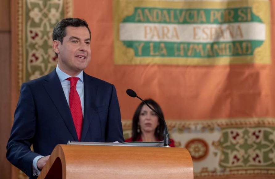 SEVILLA (ESPAÑA), 18.01.2019. El nuevo presidente de la Junta de Andalucía, Juanma Moreno, durante su discurso tras jurar su cargo. Efe.