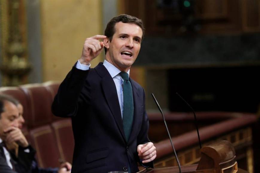 MADRID (ESPAÑA), 12.02.2019. El presidente del PP, Pablo Casado, interviene en el debate de totalidad de los presupuestos este martes en el pleno del Congreso. Efe.