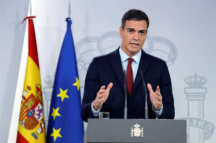 MADRID (ESPAÑA), AÑO 2019. El presidente del Gobierno, Pedro Sánchez, durante una comparecencia en el Palacio de la Moncloa. Efe.