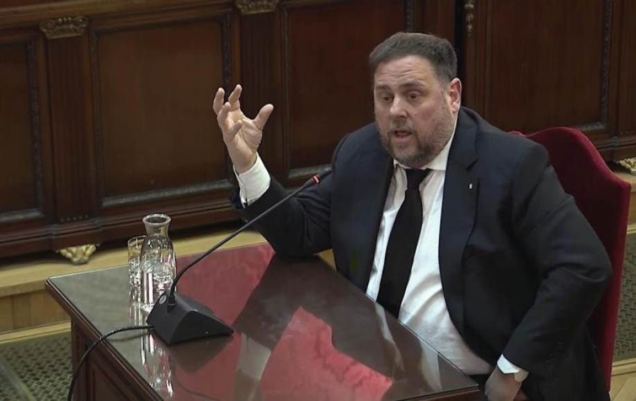 MADRID (ESPAÑA), JUICIO DEL PROCÉS, 3ª JORDNADA, jueves 14.02.2019. Imagen tomada de la señal institucional del Tribunal Supremo de la declaración de Junqueras. Efe
