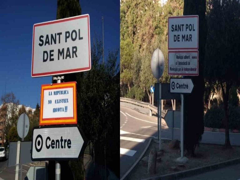 «Operación Mortadelo» quita cartel independentista y españoliza a San Pol de Mar (Barcelona)
