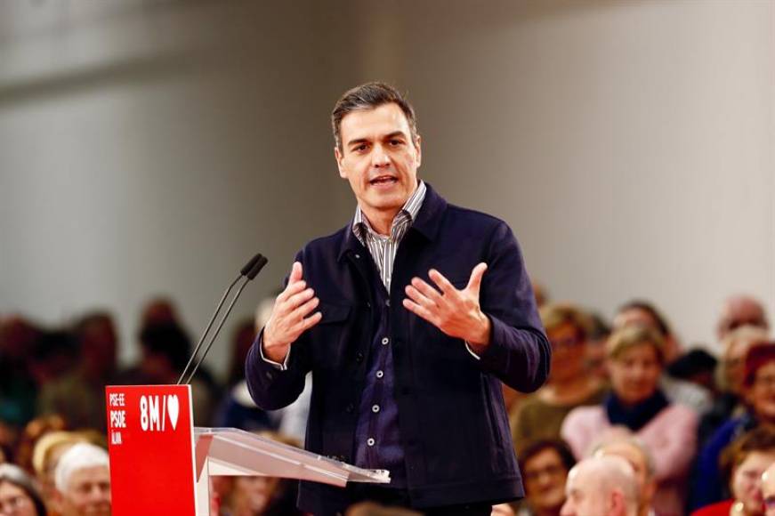 FOTOGRAFÍA. VITORIA (ESPAÑA), 06.03.2019. El presidente del Gobierno, Pedro Sánchez, durante su discurso este miércoles en el acto político. Efe.