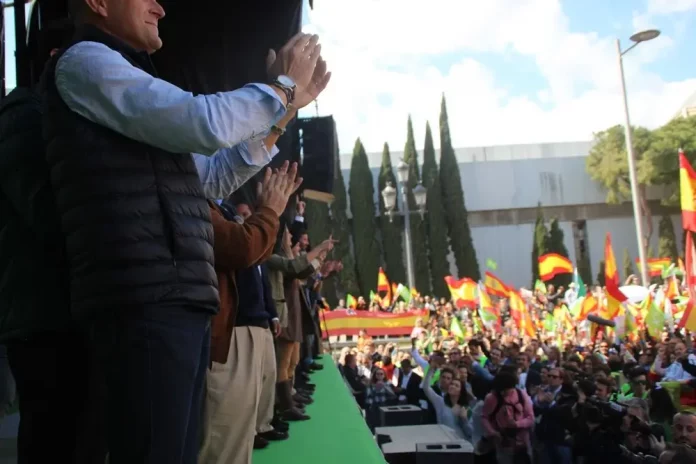 FOTOGRAFÍA. PLAZA DE ESPAÑA CON AVENIDA REINA MARIA CRISTINA DE BARCELONA (CATALUÑA) REINO DE ESPAÑA, 30 DE ENERO DE 2019, Vista general del acto más multitudinario de VOX hoy, sábado, 30 de marzo de 2019, en la Avenida Reina Maria Cristina de Barcelona con Plaza de España de la Ciudad Condal. Lasvocesdelpueblo (Ñ Pueblo)