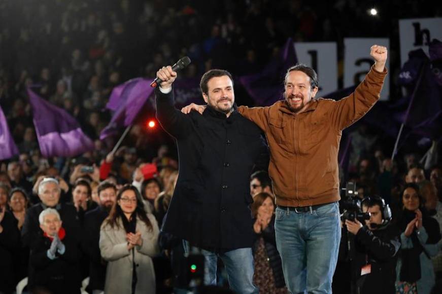 FOTOGRAFÍA. MADRID (ESPAÑA), ACTO D ECIERRE D ECAMPAÑA DEL 28a DE LA ULTRAIZQUIERDA (UNIDAS PODEMOS) EN MADRID. 26.04.2019. El candidato a la presidencia del Gobierno por la extrema izquierda (Unidas Podemos), Pablo Iglesias (d), y el candidato al Congreso. Efee.