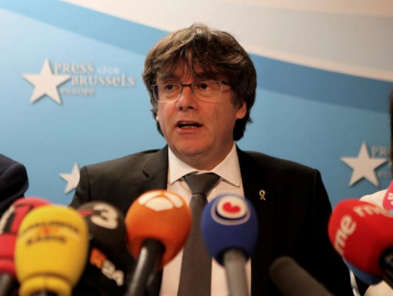 FOTOGRAFÍA. BRUSELAS (BÉLGICA), MAYO DE 2019. Vista del huido de la Justicia española, Carles Puigdemont Casamajó, en rueda de prensa de la campaña electoral del 26M de 2019, Puigdemont. Efe