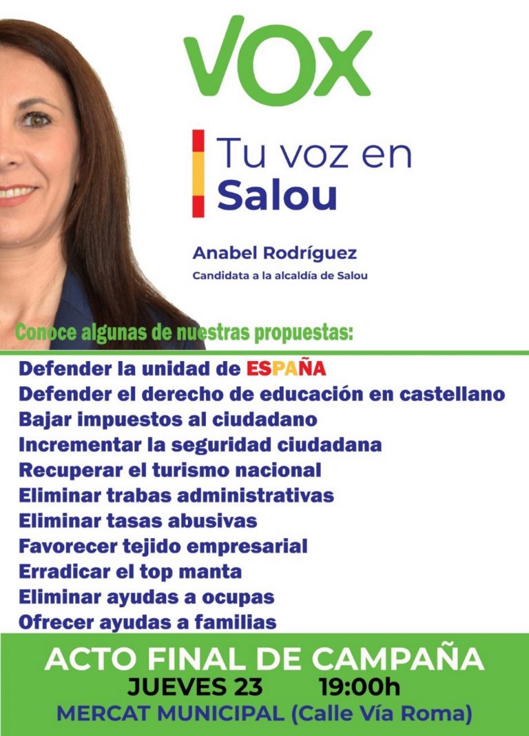 VOX Salou cierra su campaña el jueves y una cena final de campaña el viernes