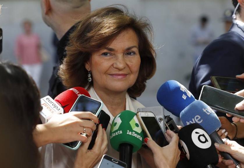 FOTOGRAFÍA. MADRID (ESPAÑA), 25.07.2019. La vicepresidenta del Gobierno en funciones, Carmen Calvo, hace declaraciones a los medios. Efe