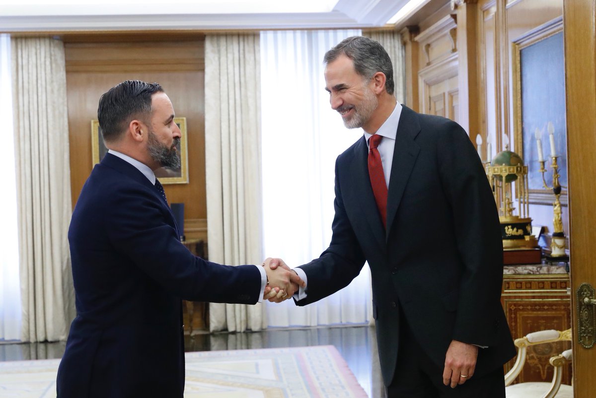 FOTOGRAFÍA. MADRID (ESPAÑA), CASA REAL DE ESPAÑA, RONDA DE CONSULTAS DEL REY POR LA INVESTIDURA, 06.06.2019. Abascal y el Rey Felipe VI. Ñ Pueblo (3) FOTOGRAFÍA. MADRID (ESPAÑA), CASA REAL DE ESPAÑA, RONDA DE CONSULTAS DEL REY POR LA INVESTIDURA, 06.06.2019. Abascal y el Rey Felipe VI. Ñ Pueblo (3)