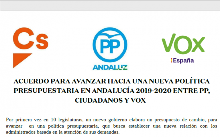 FOTOGRAFÍA. SEVILLA (ANADALUCÍA), 12.07.2019. Pacto de Ciudadanos Cs, VOX y PP para aprobar los presupuestos regionales de Andalucía hoy en el Parlamento de Andalucía. Ñ Pueblo (1)