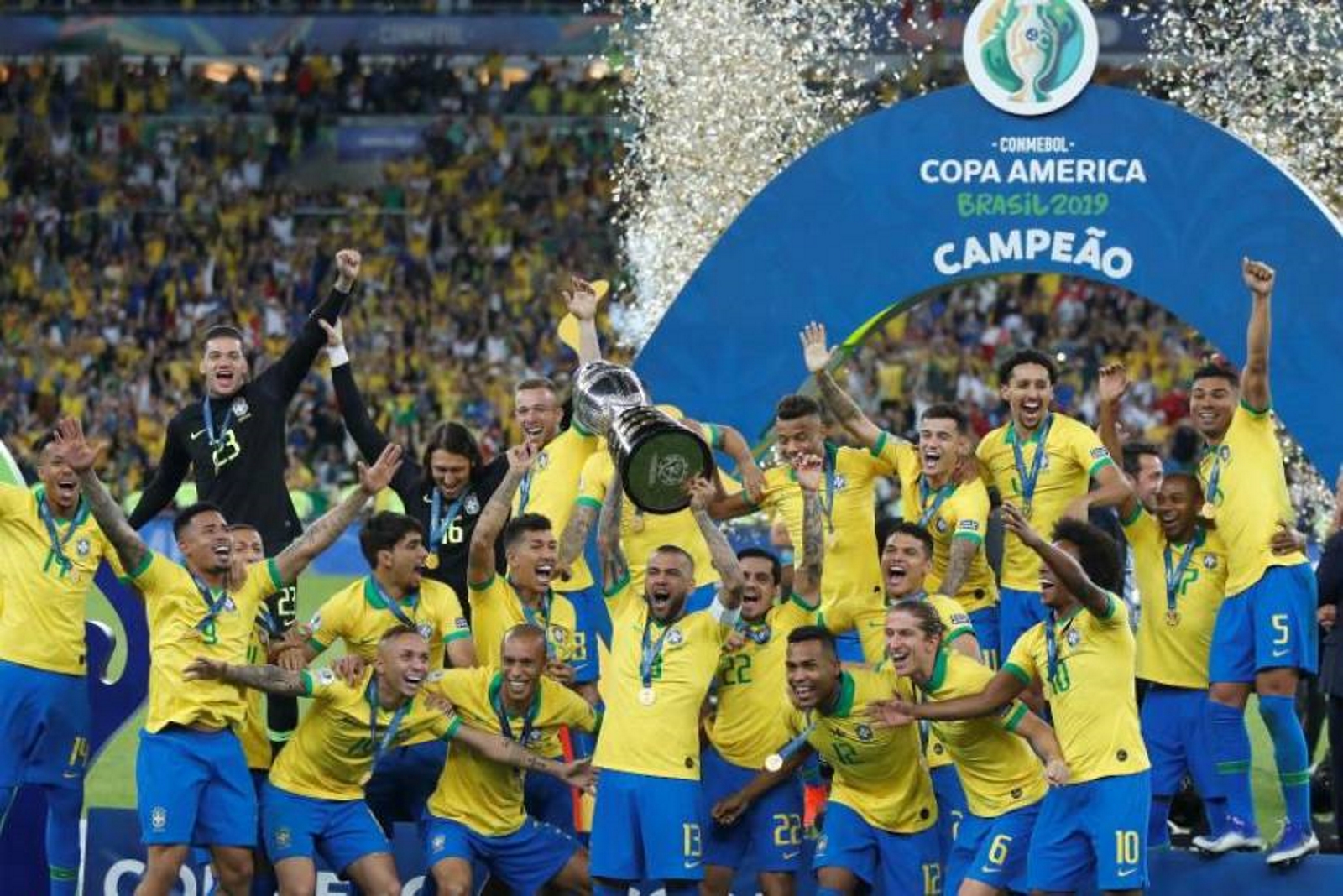Бразилия сколько раз чемпионом по футболу. Сборная Бразилии Кубок Америки 2019. Бразилия сборная по футболу с Кубком.