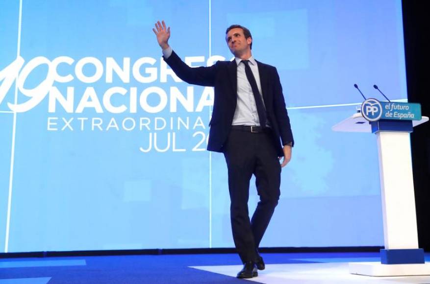 FOTOGRAFÍA. MADRID (ESPAÑA), AÑO 2018. Pablo Casado tras ser elegido nuevo presidente del PP en sustitución de Mariano Rajoy en el XIX Congreso Nacional del partido. Efe.