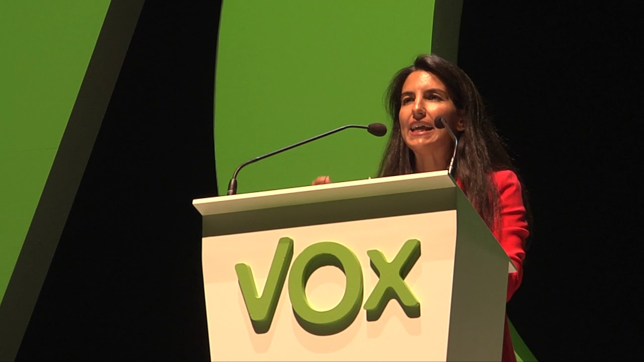 FOTOGRAFÍA. PALACIO DE VISTALEGRE (MADRID) ESPAÑA, 07.2018. Vista de la presidenta de VOX Madrid, Rocio Monasterio. Ñ Pueblo. Pueblo Ñ